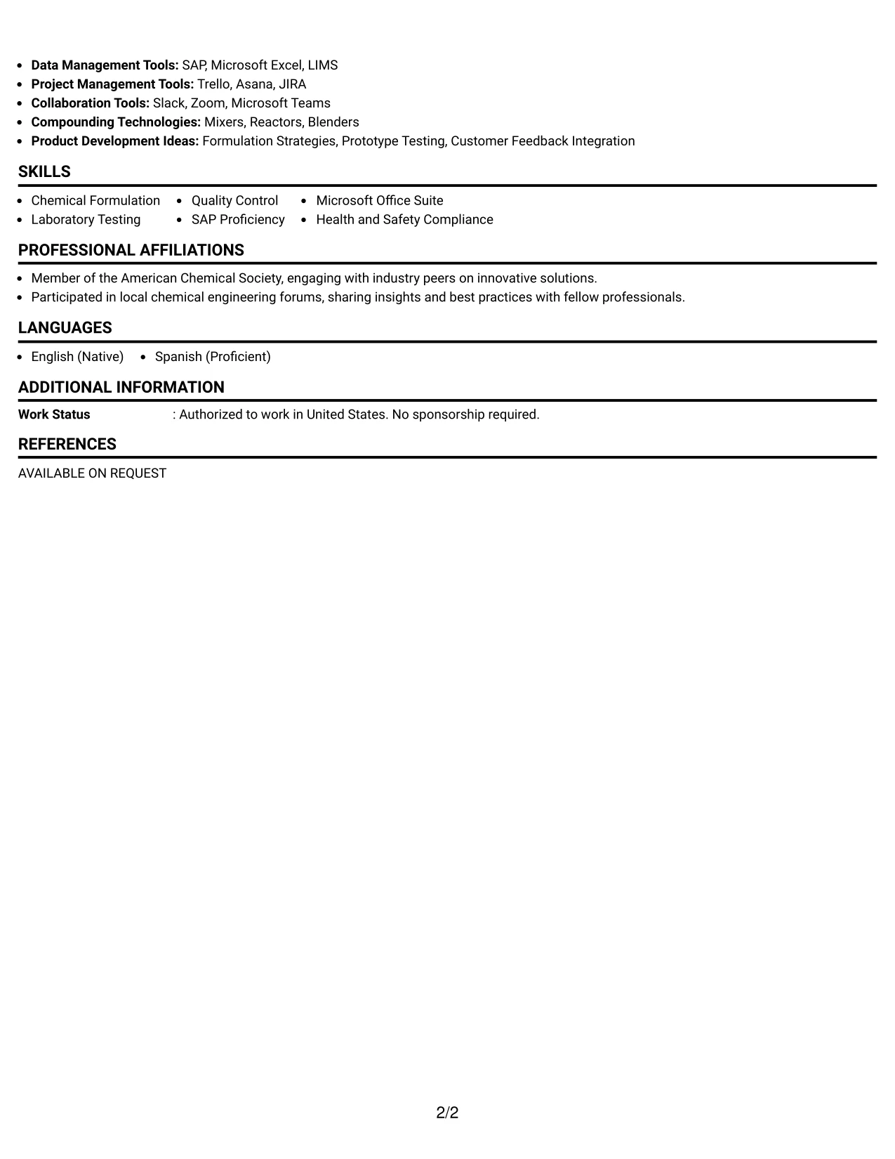 Resume Example Page 2