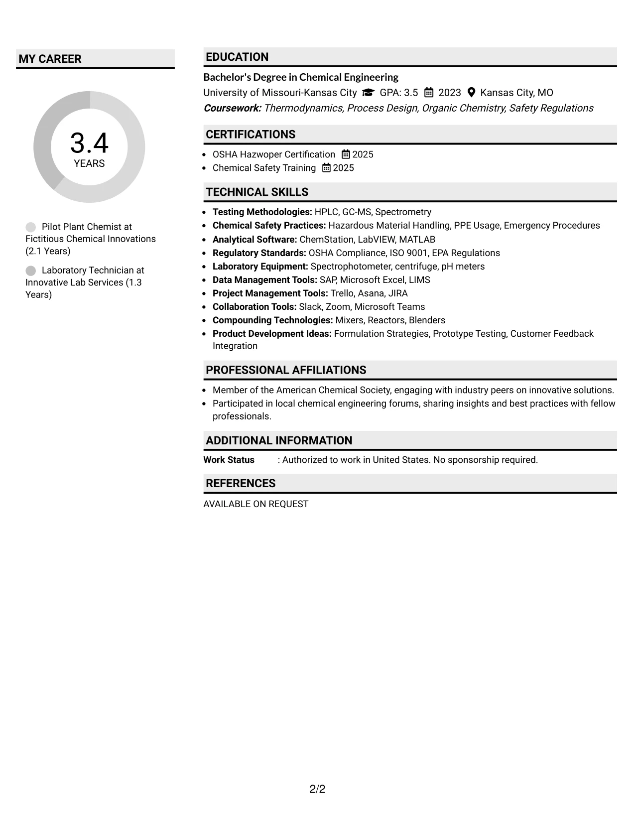 Resume Example Page 2