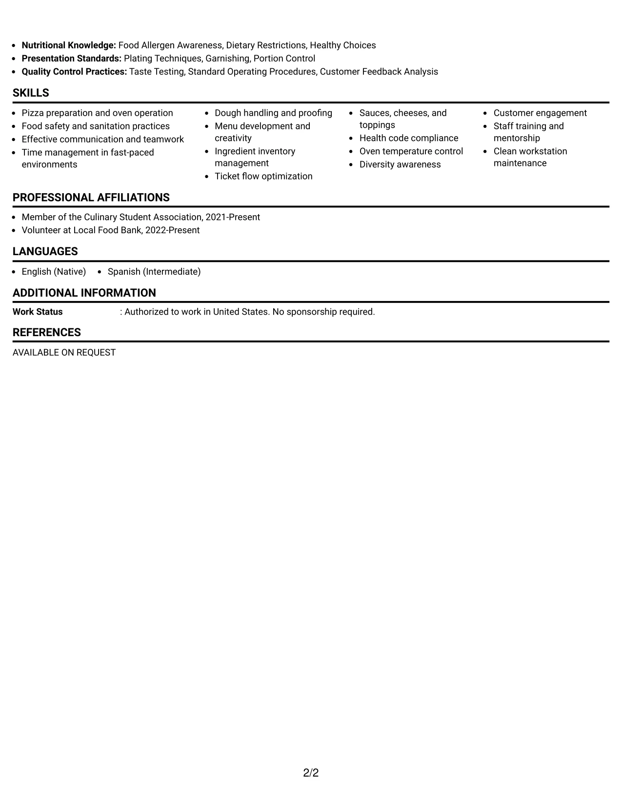 Resume Example Page 2