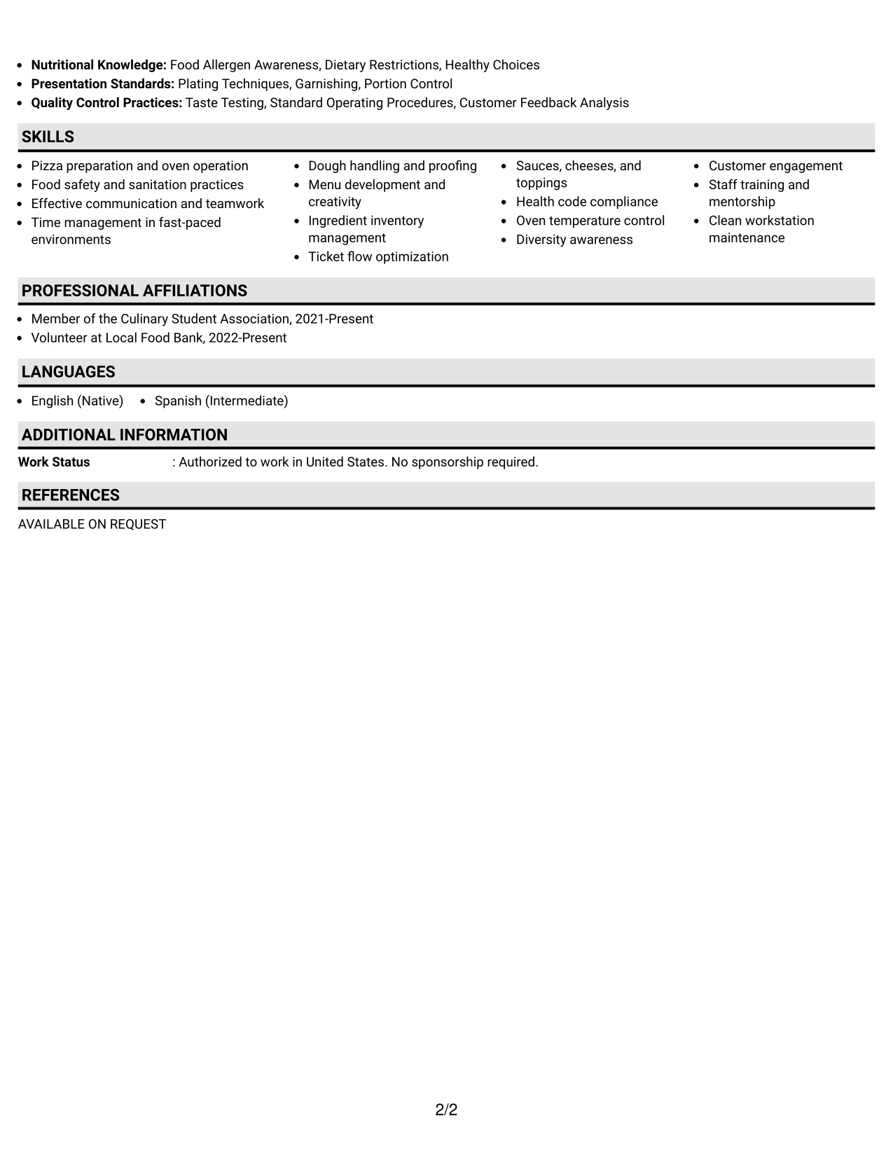 Resume Example Page 2