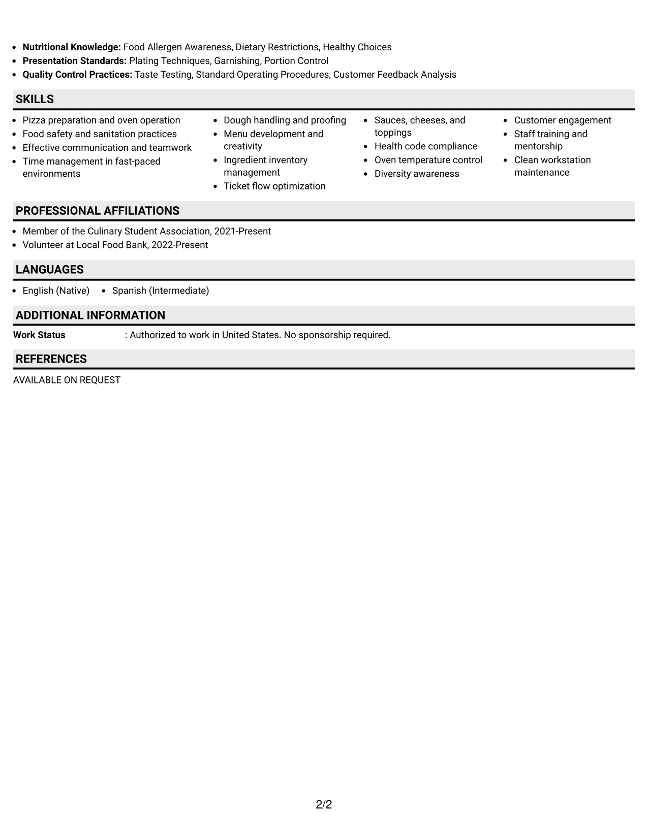 Resume Example Page 2