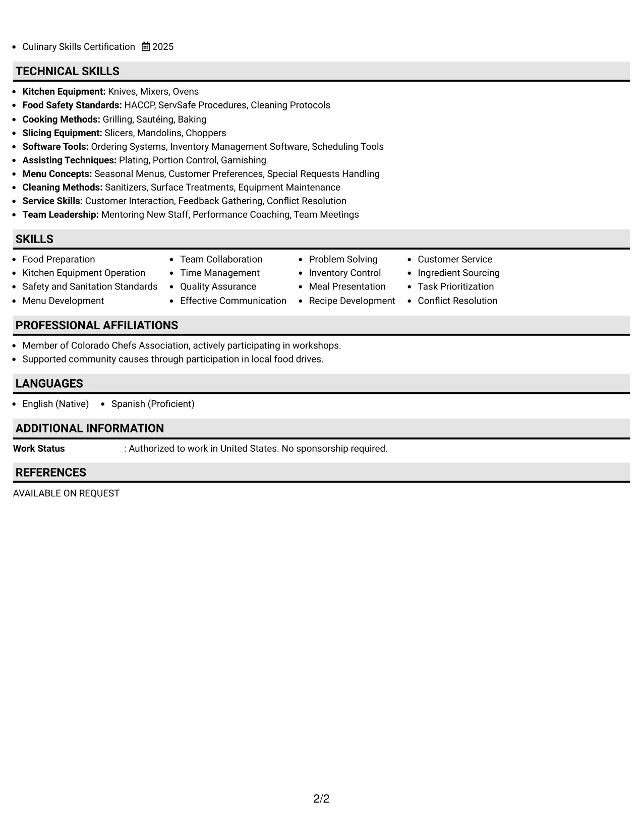 Resume Example Page 2