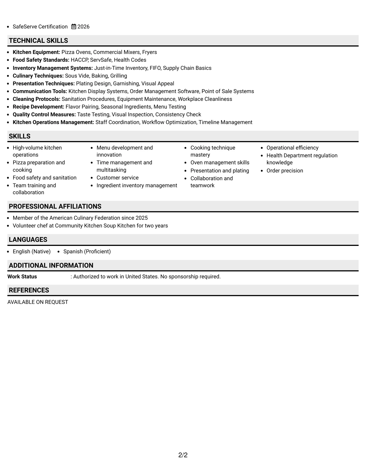 Resume Example Page 2