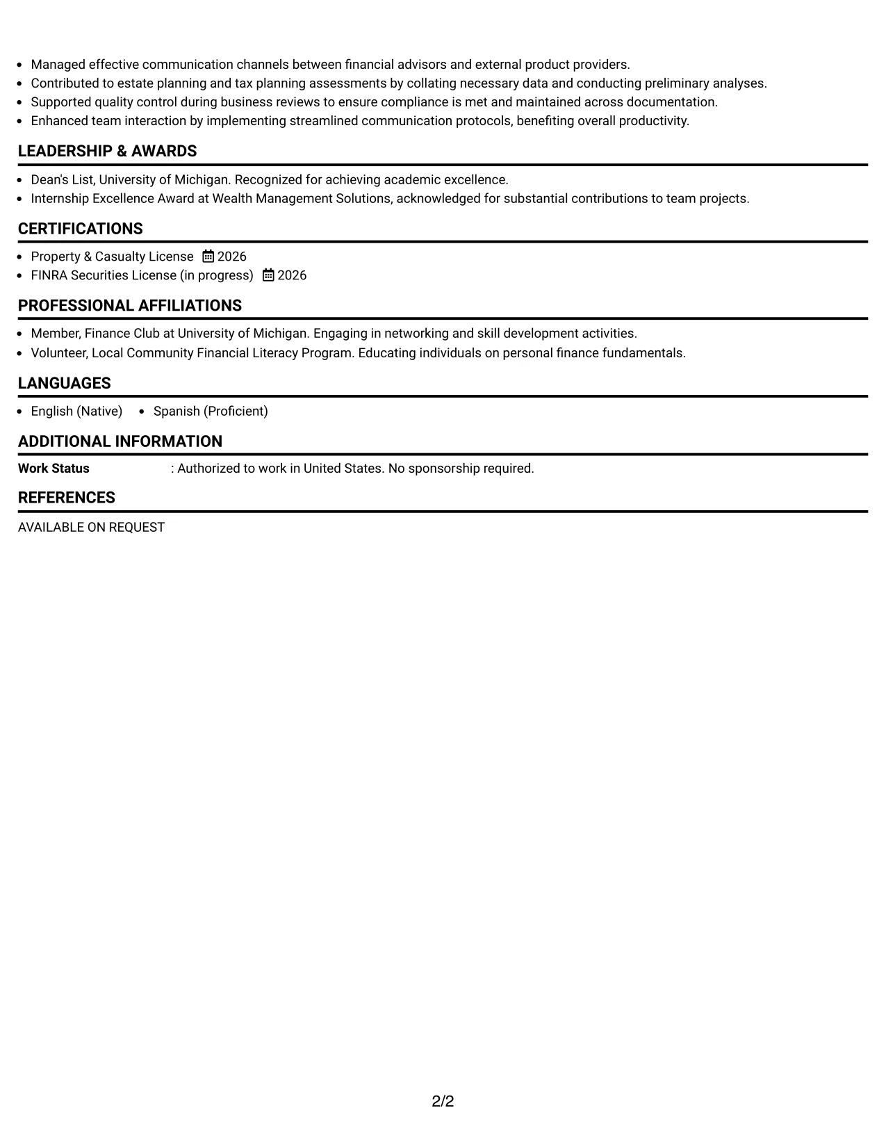 Resume Example Page 2
