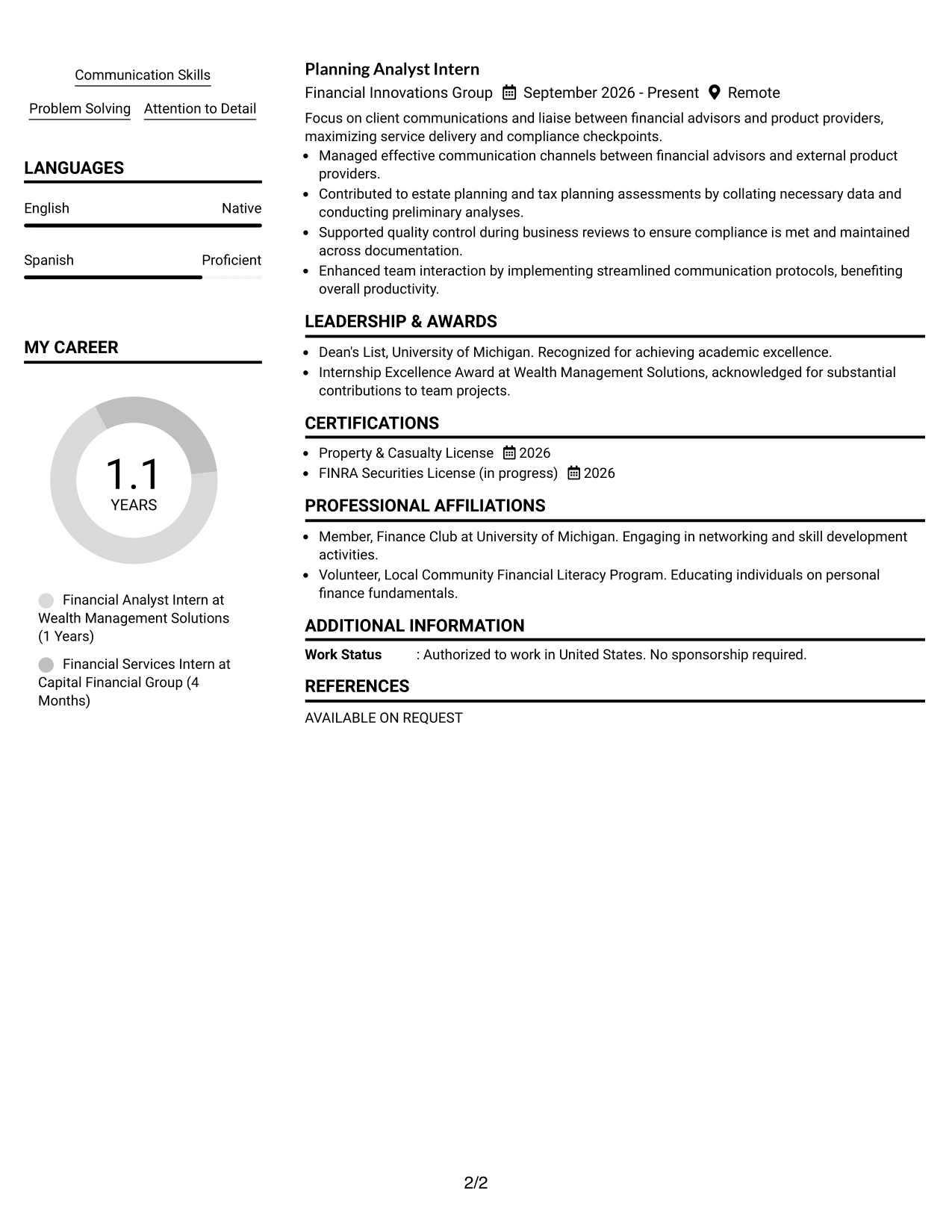 Resume Example Page 2