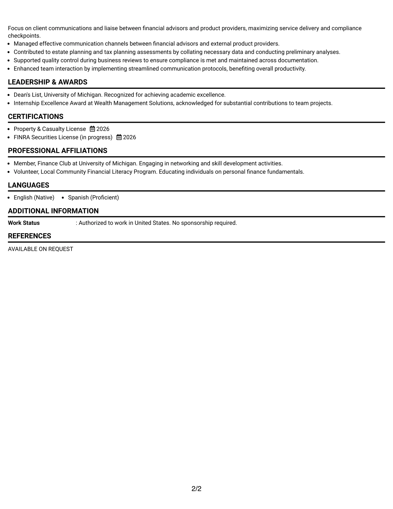 Resume Example Page 2