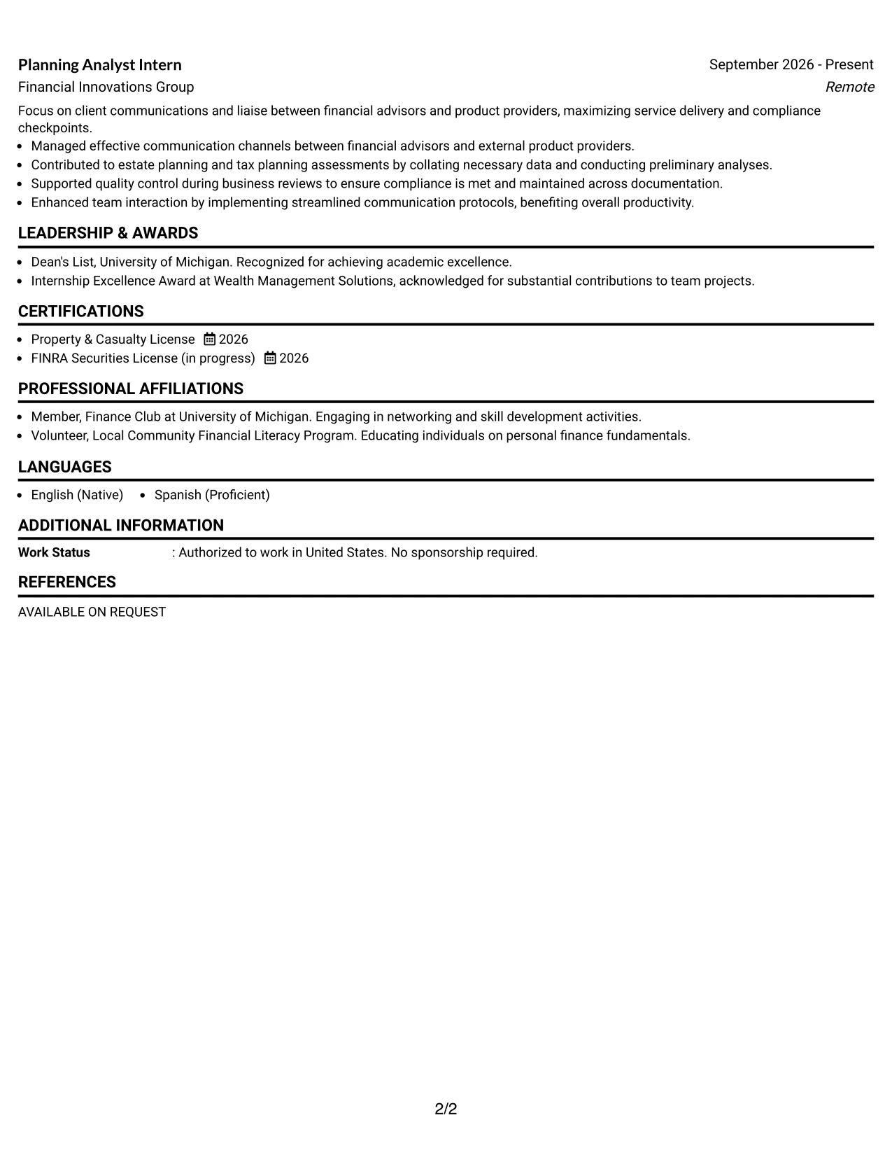 Resume Example Page 2