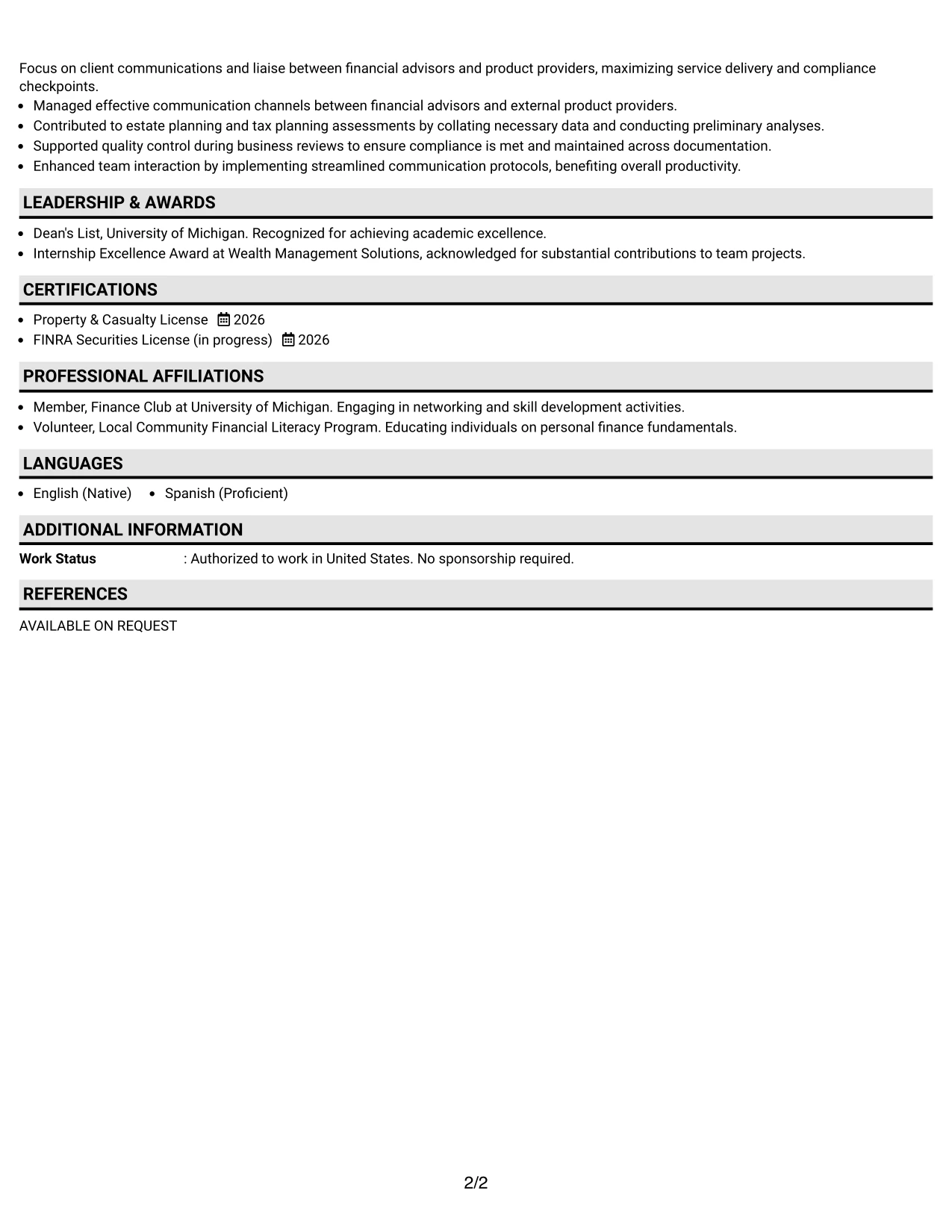 Resume Example Page 2