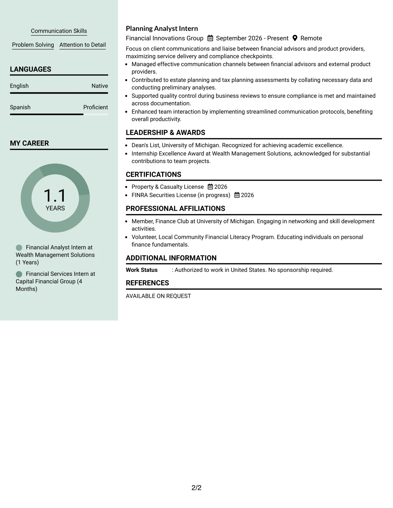 Resume Example Page 2