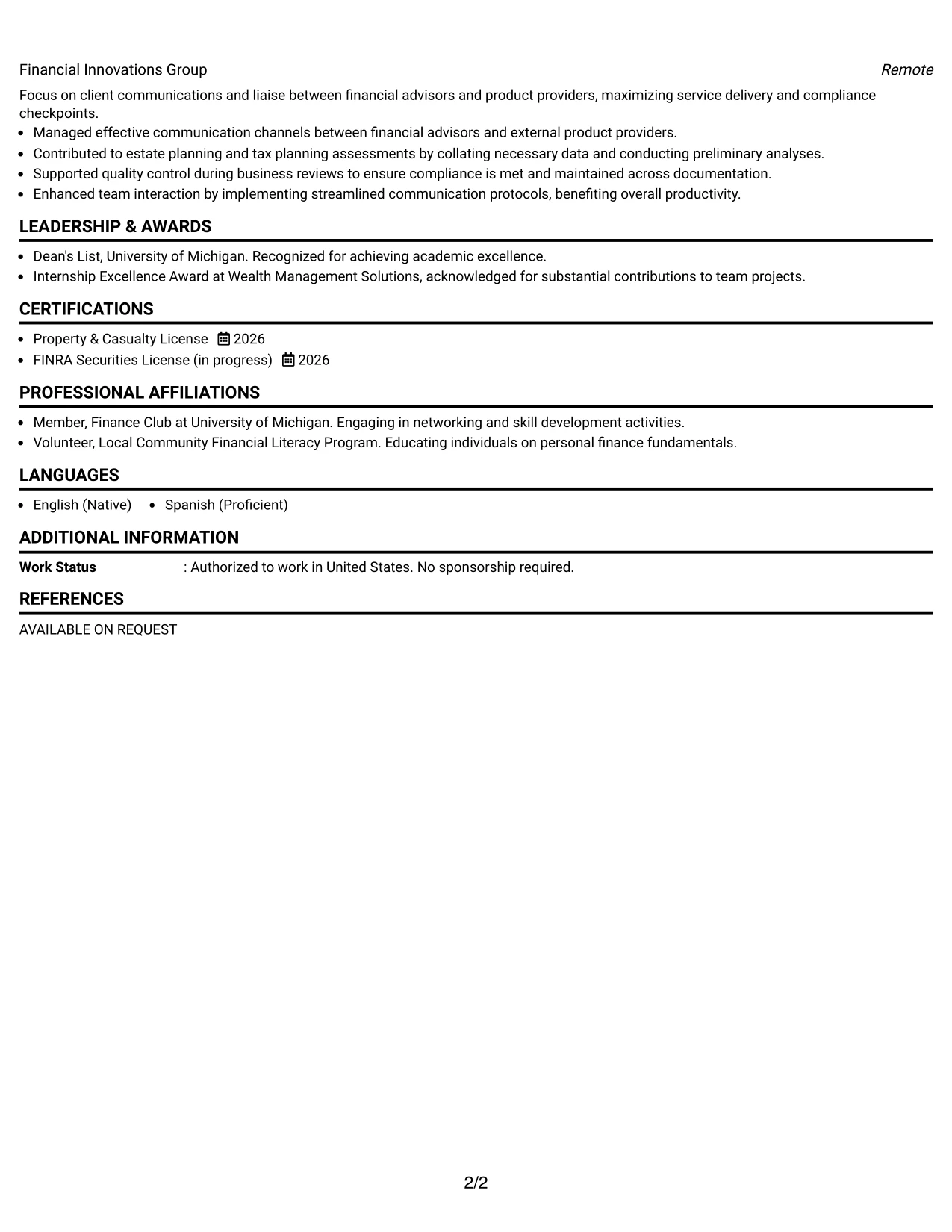 Resume Example Page 2