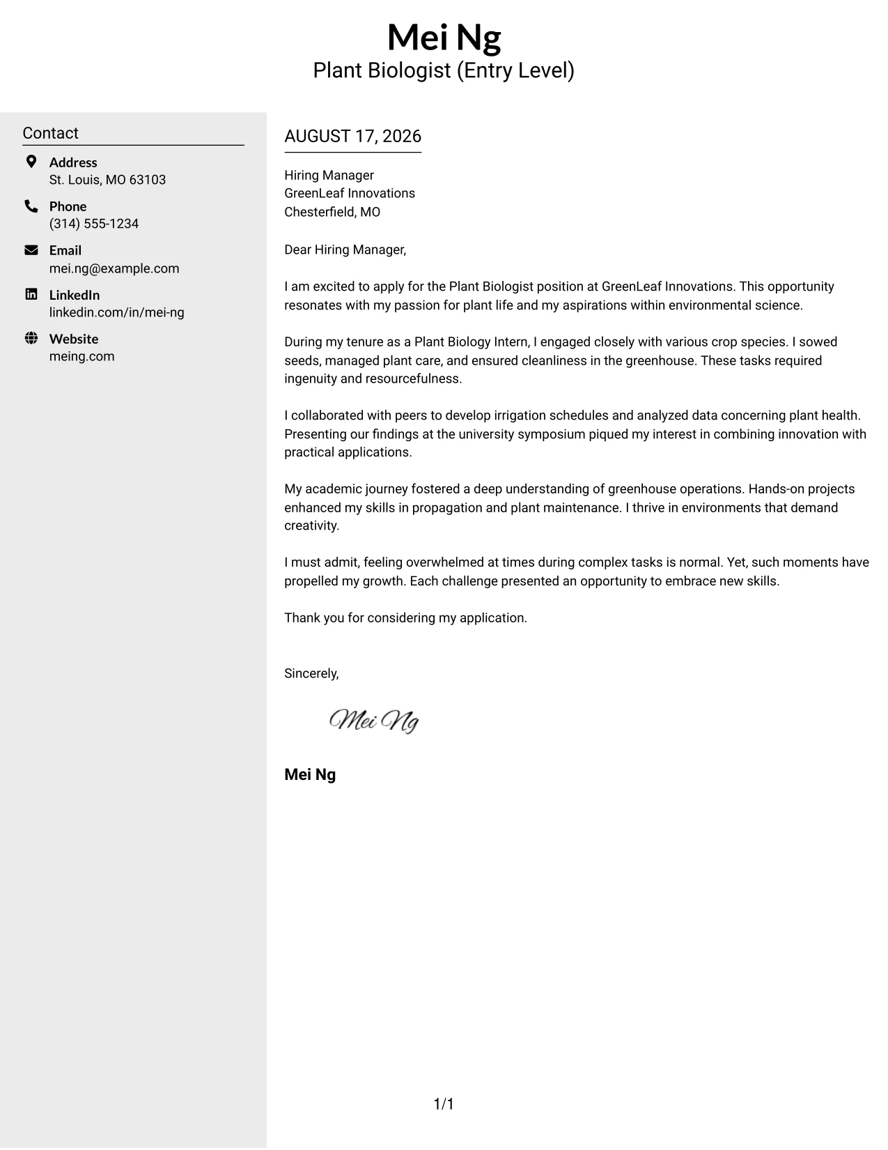 Resume Example Page 1