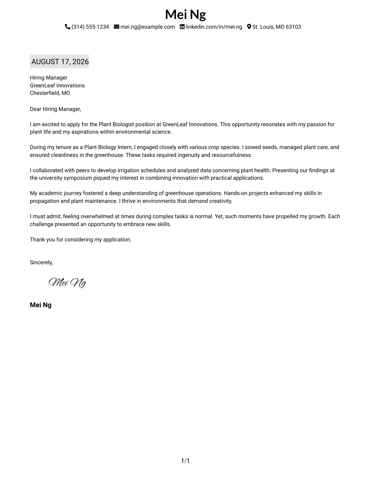 Resume Example Page 1