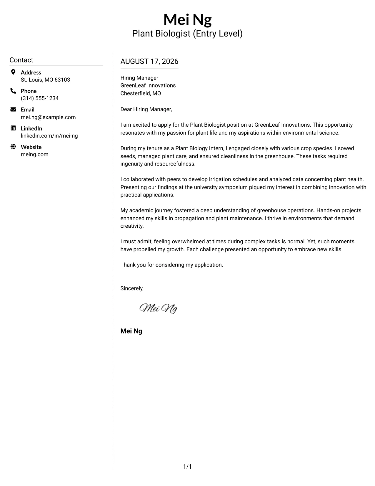 Resume Example Page 1