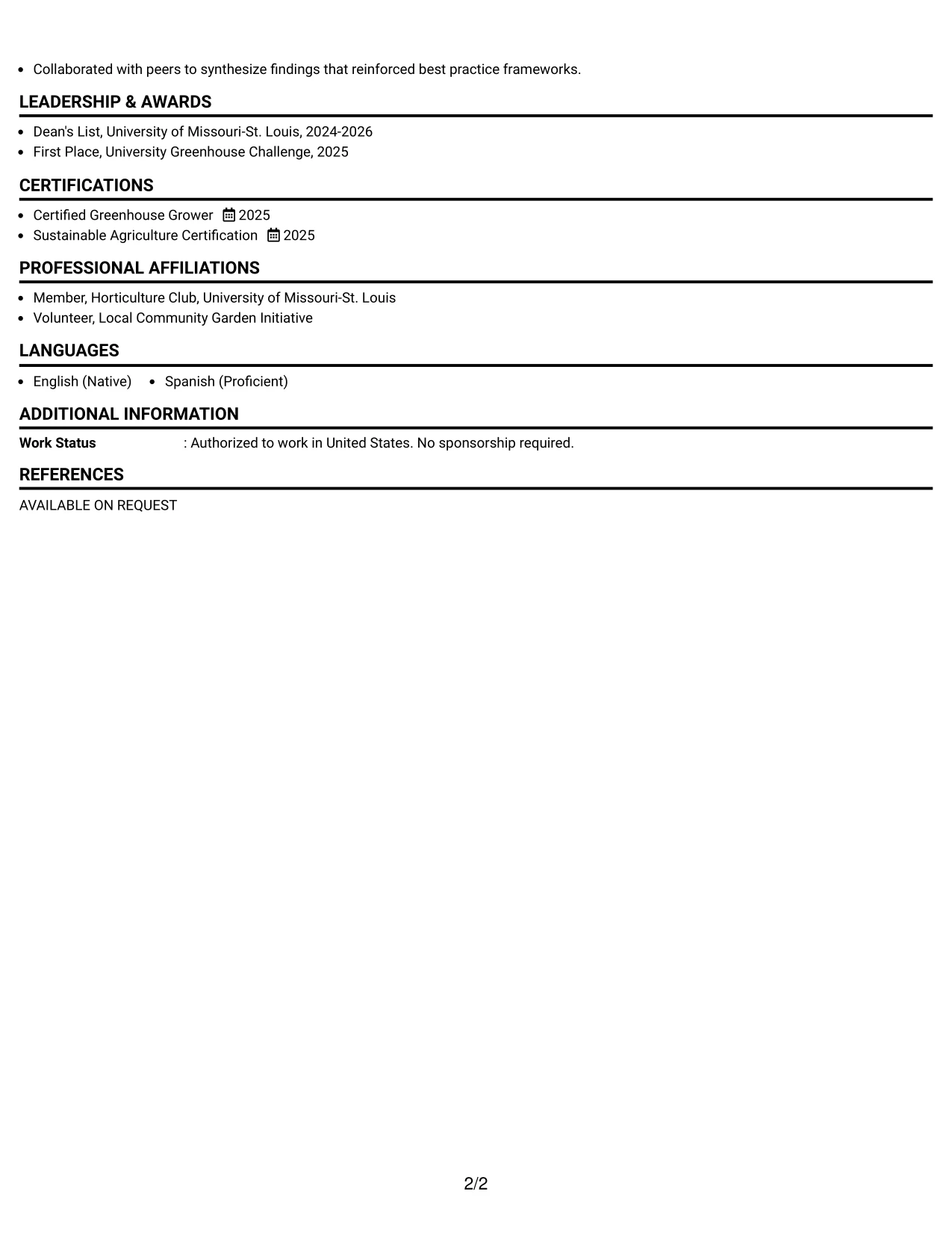 Resume Example Page 2