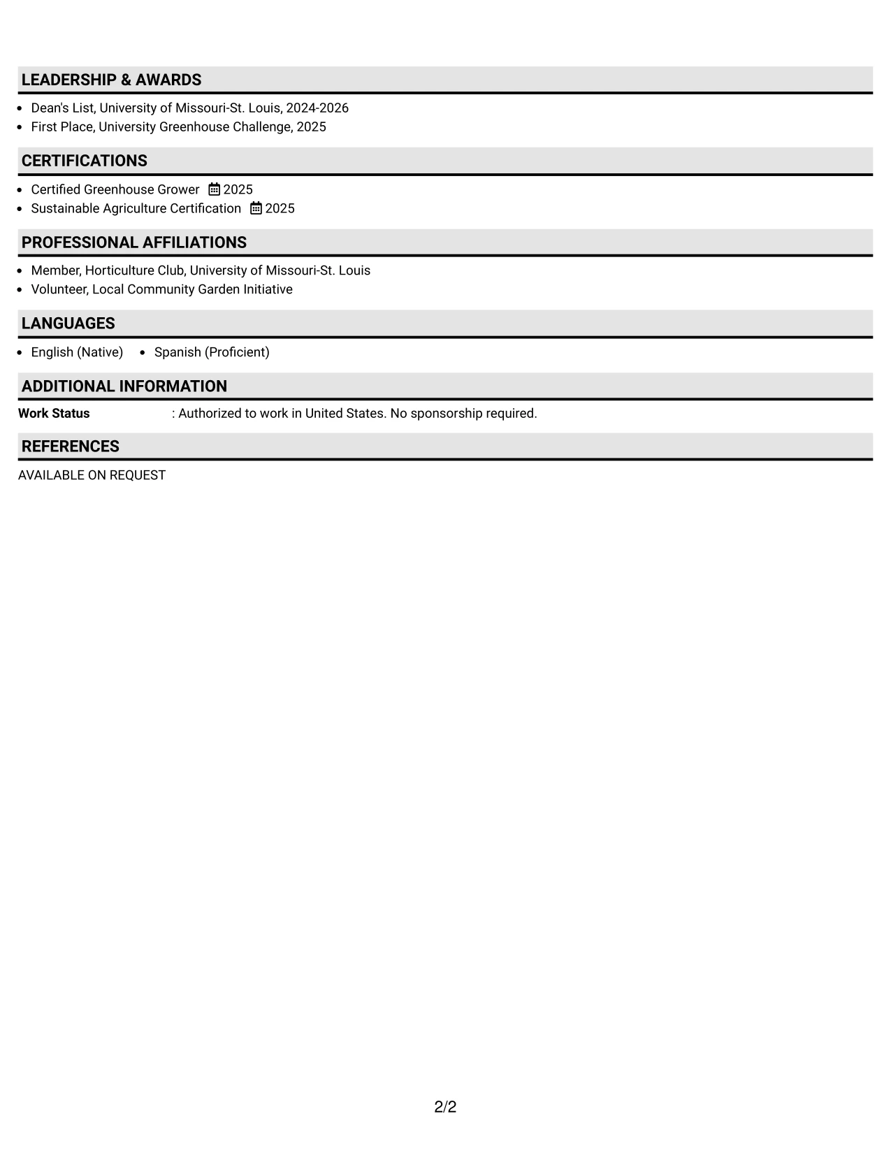 Resume Example Page 2