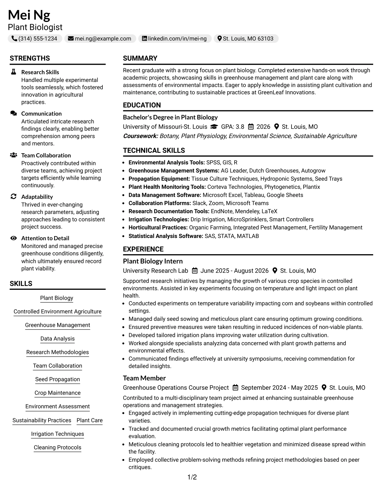 Resume Example Page 1
