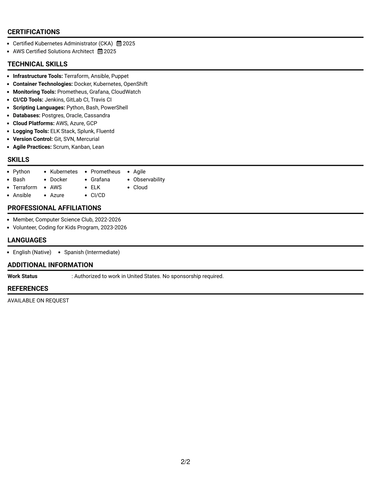 Resume Example Page 2