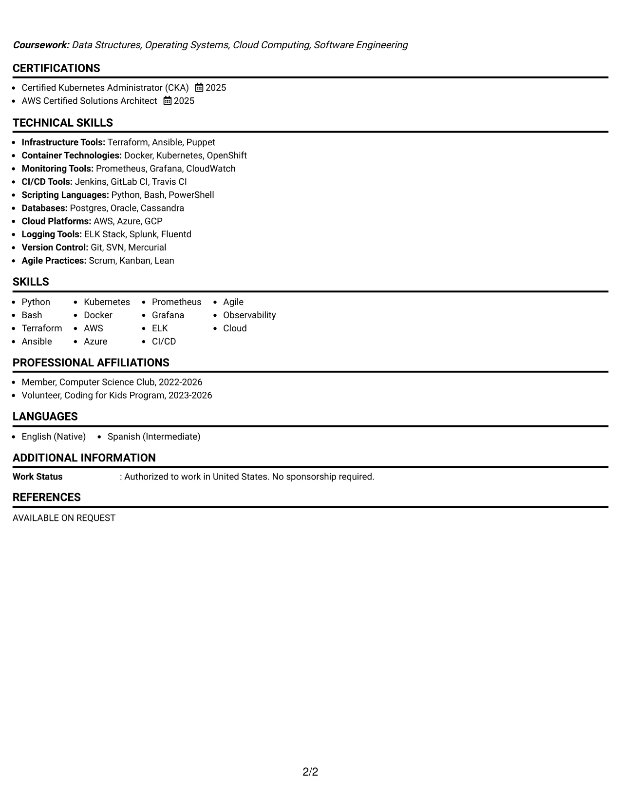 Resume Example Page 2