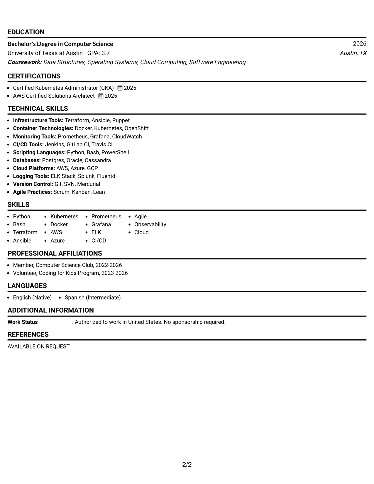 Resume Example Page 2