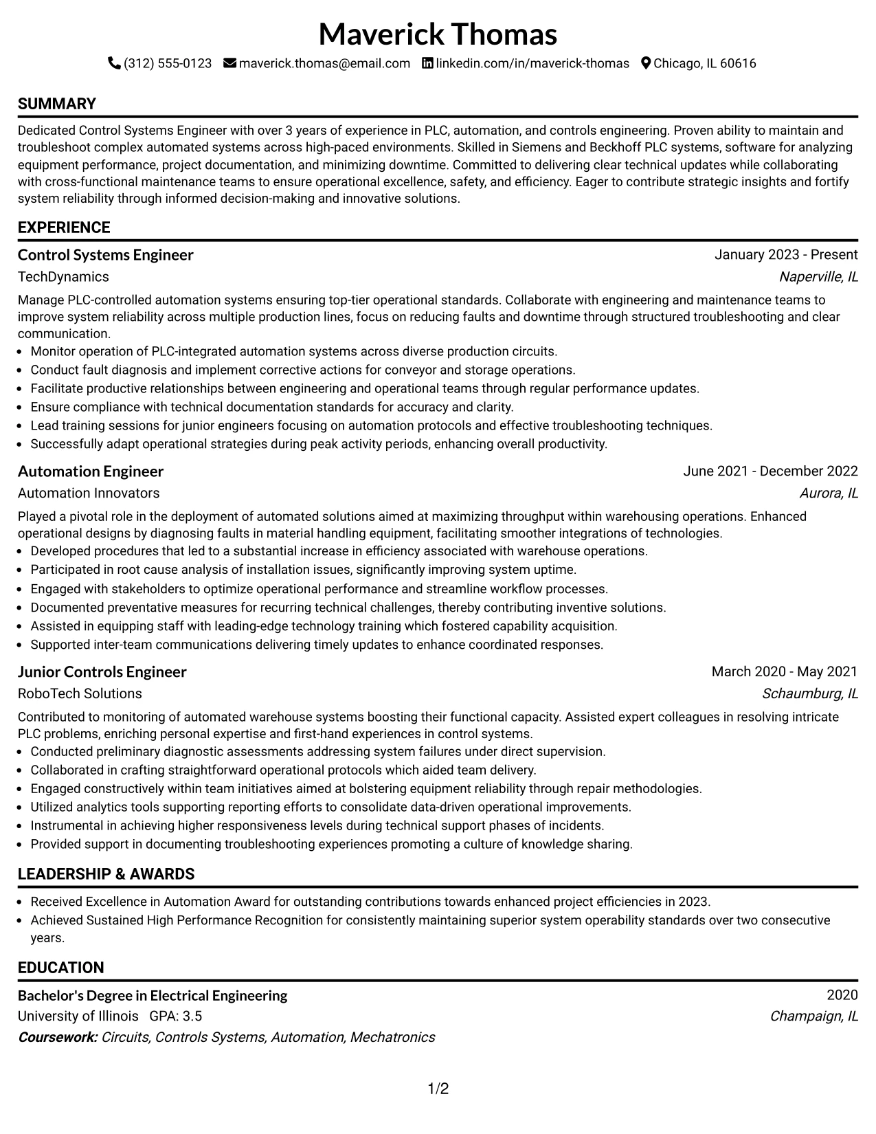 Resume Example Page 1