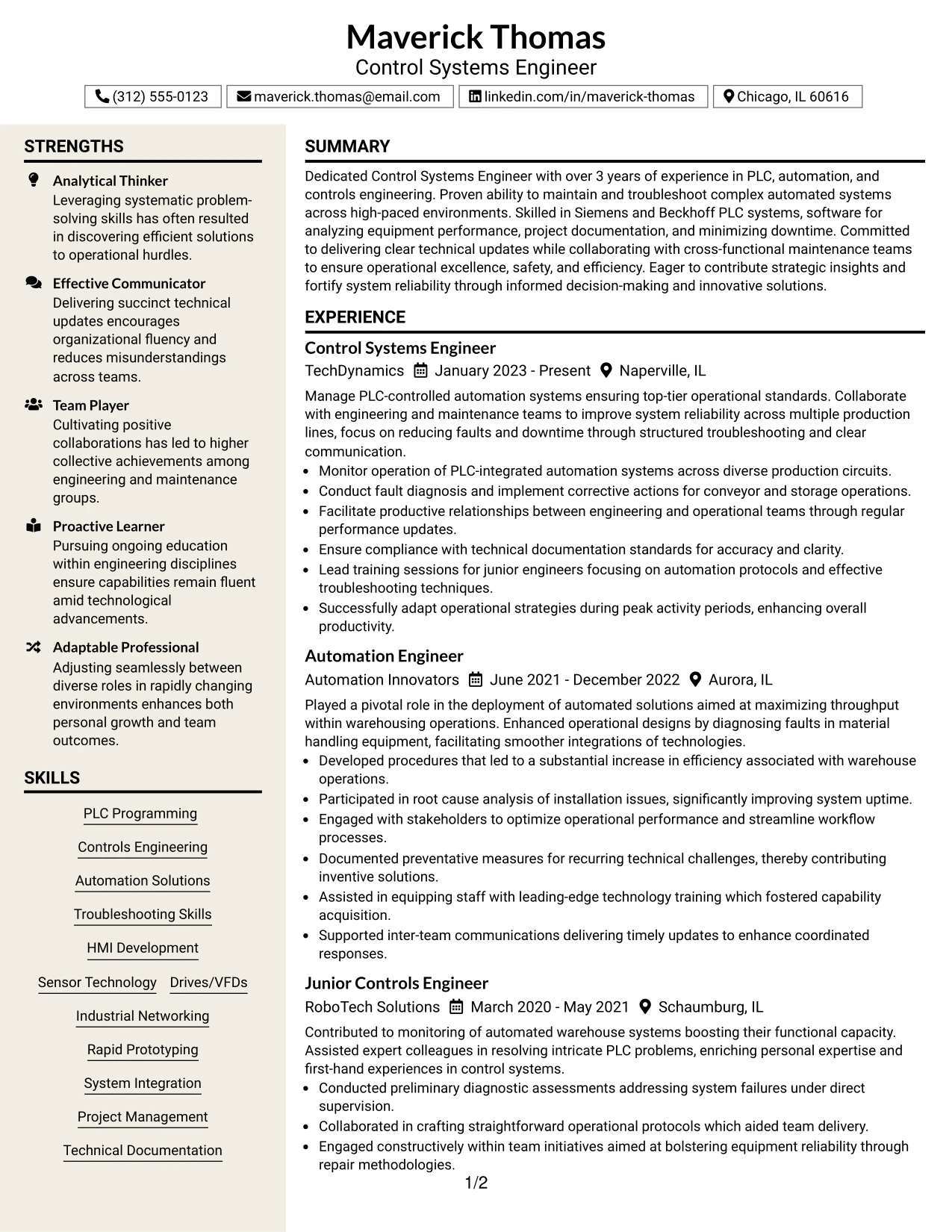 Resume Example Page 1