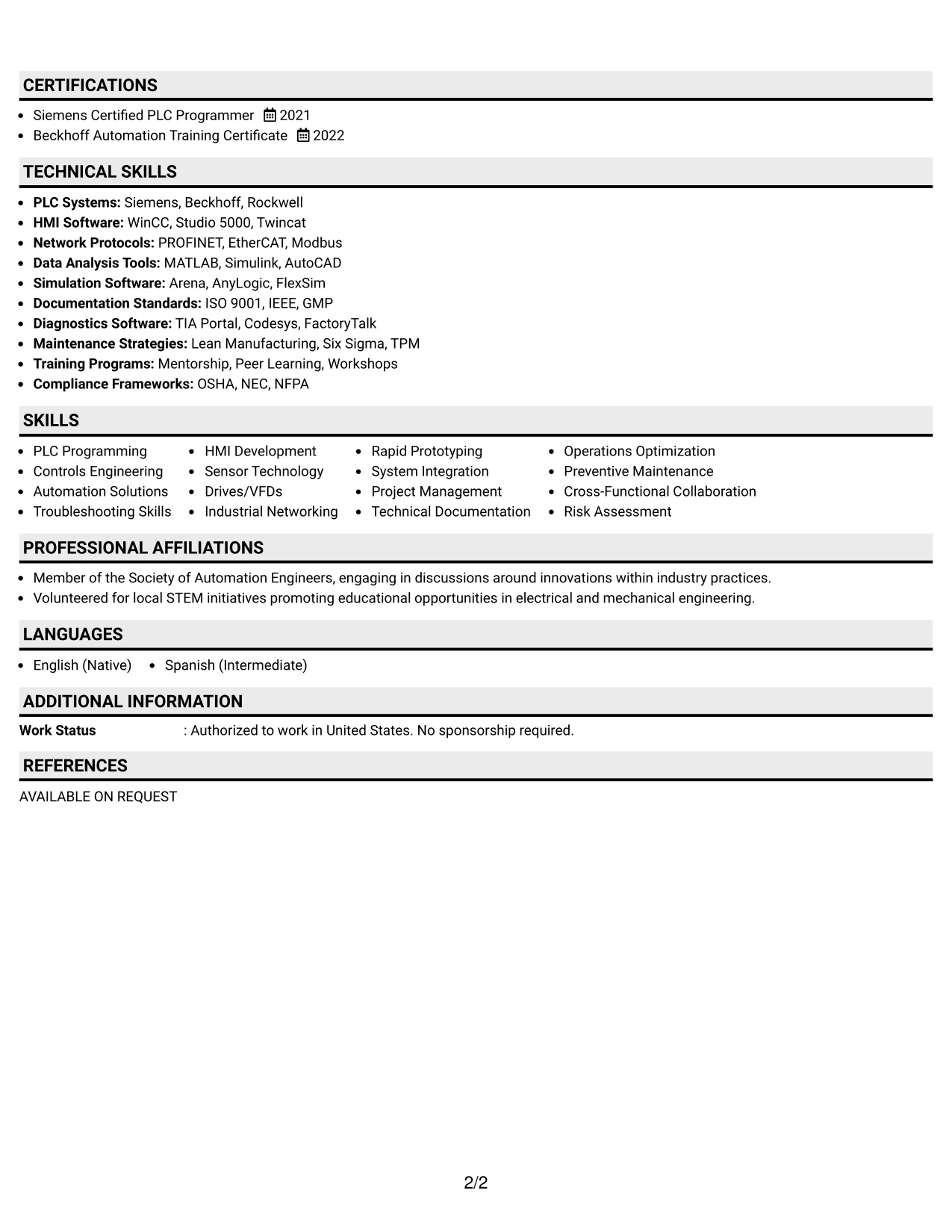 Resume Example Page 2