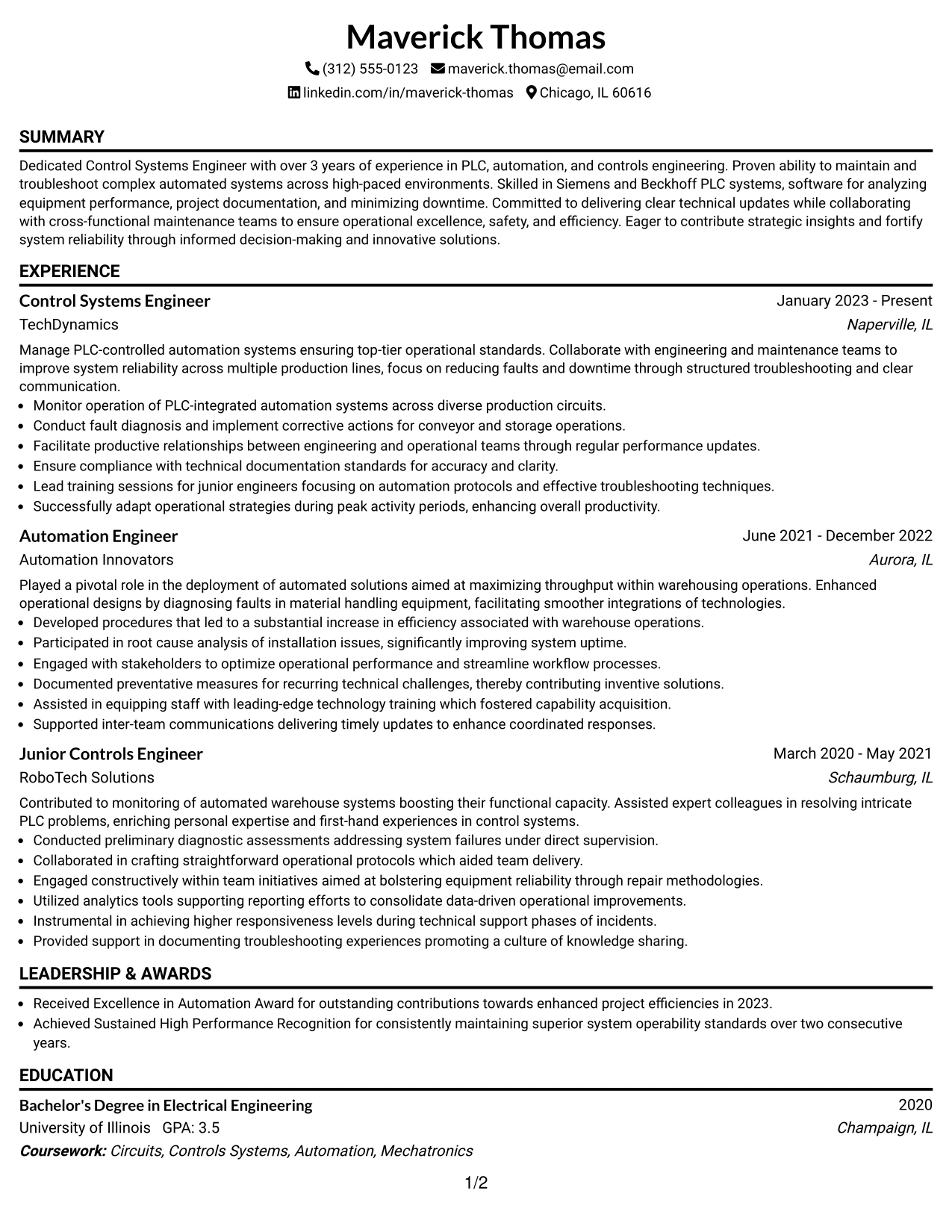 Resume Example Page 1