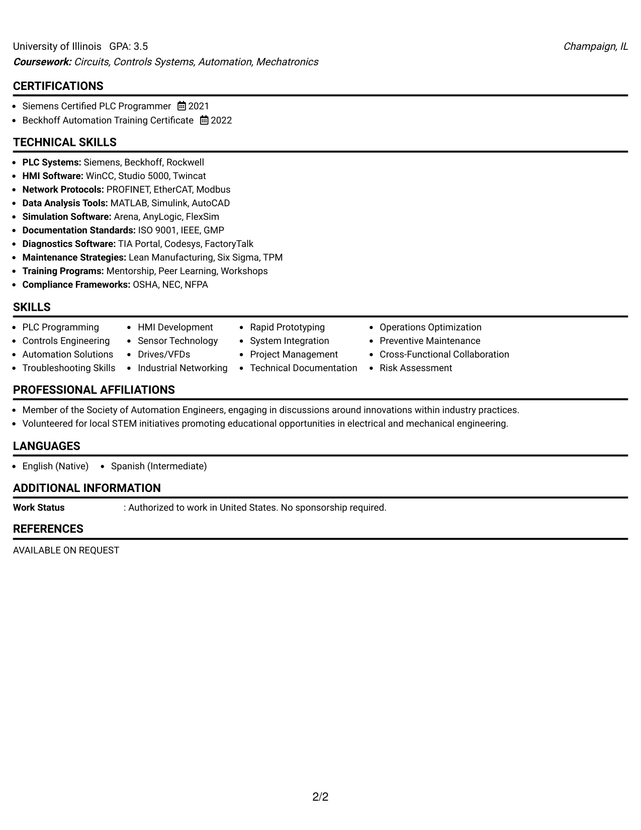 Resume Example Page 2