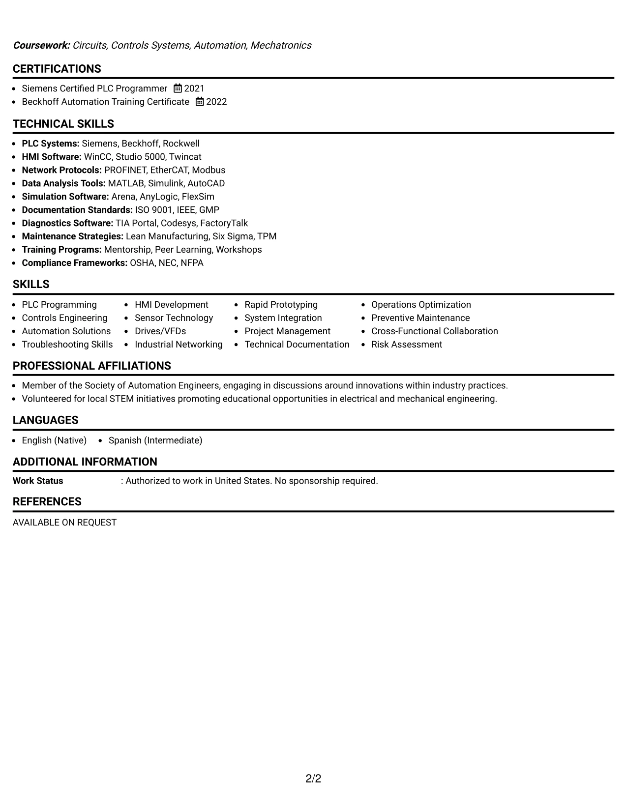 Resume Example Page 2