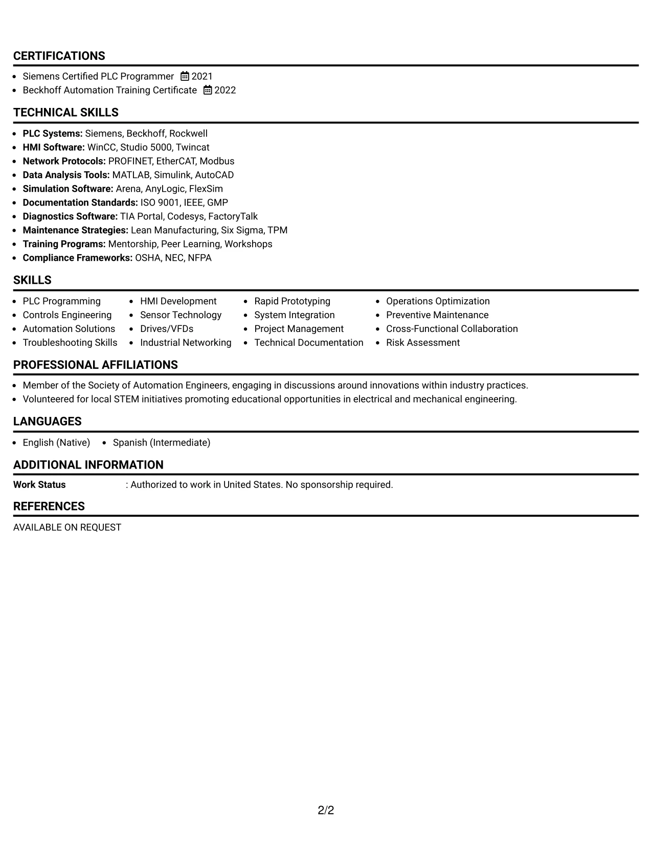 Resume Example Page 2