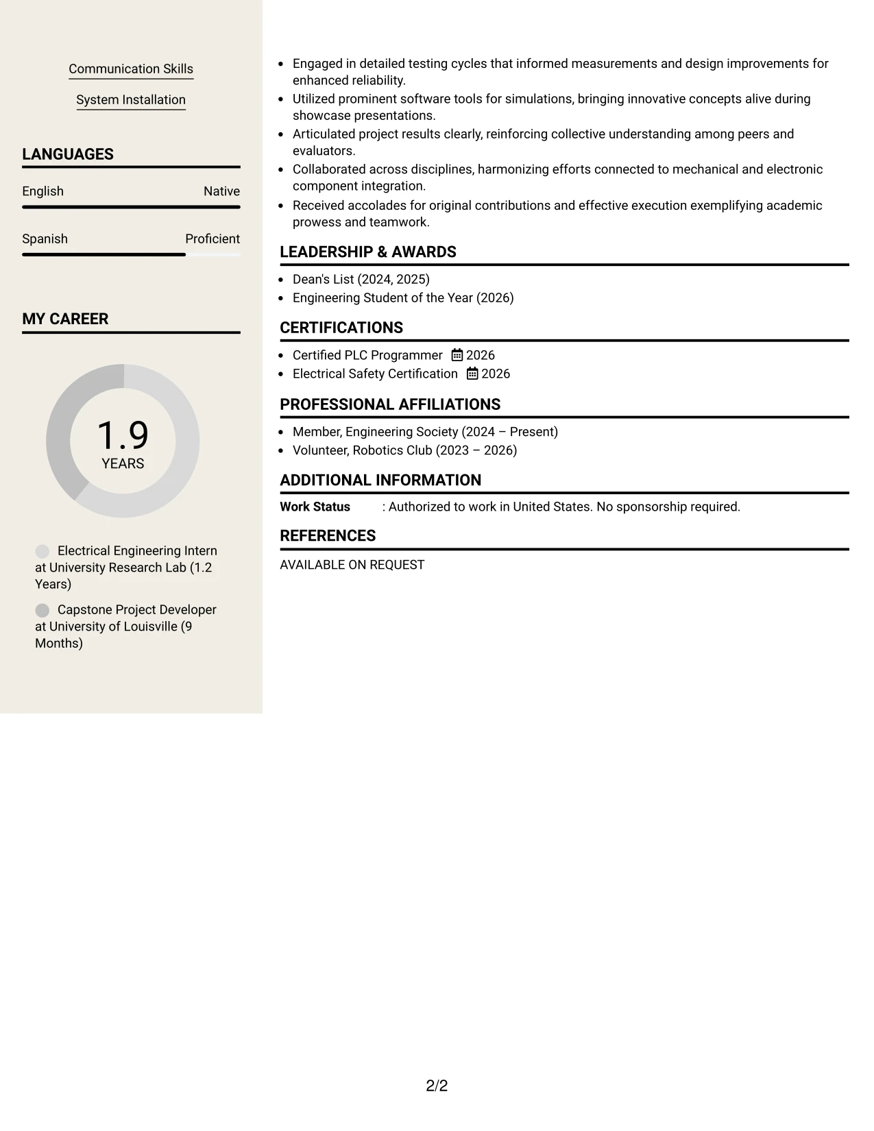 Resume Example Page 2
