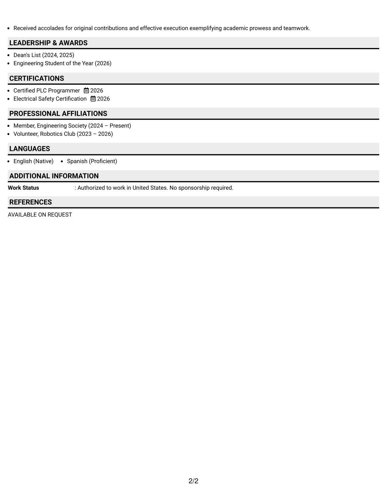 Resume Example Page 2