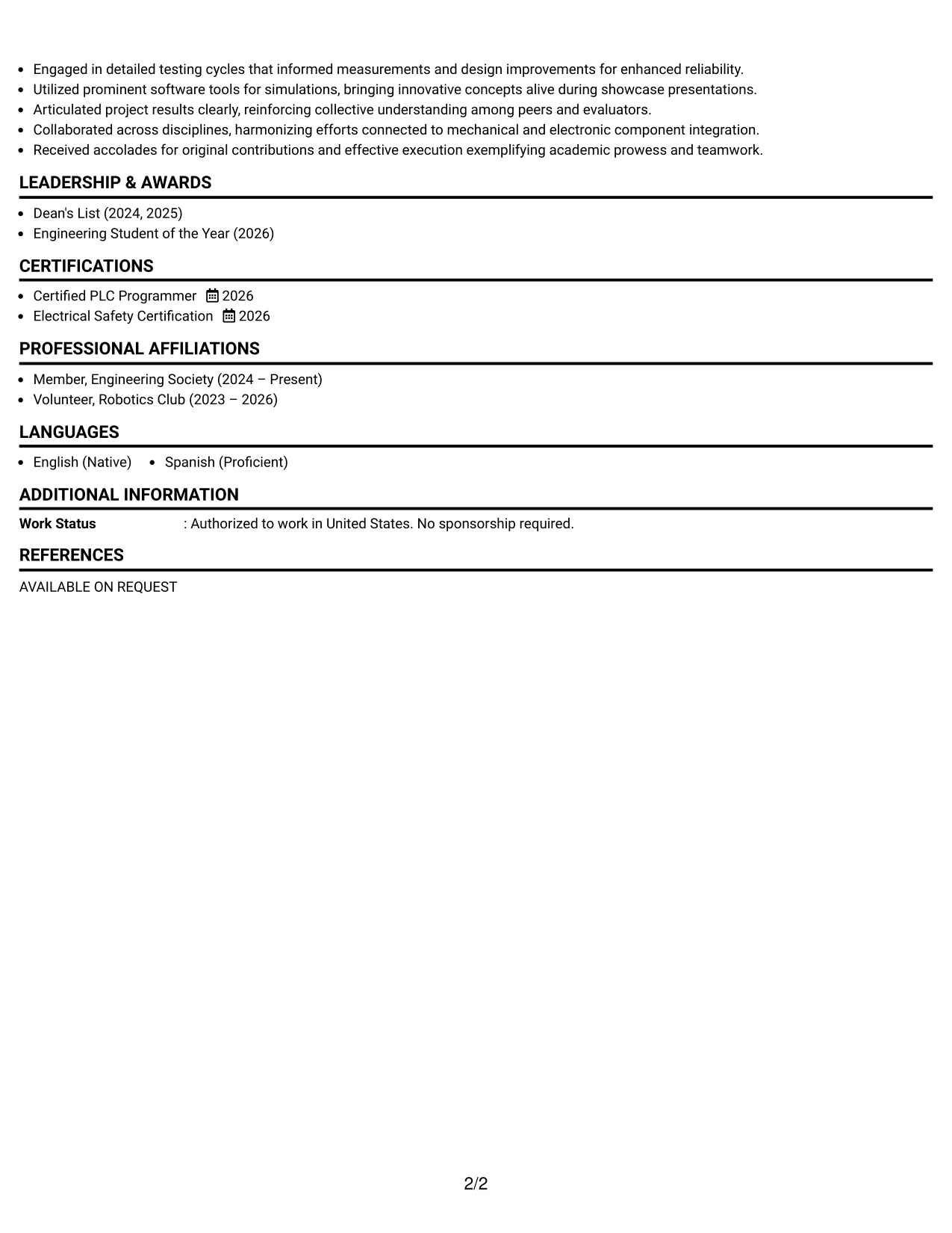 Resume Example Page 2