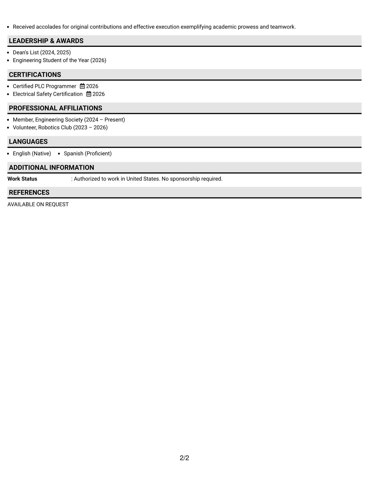 Resume Example Page 2