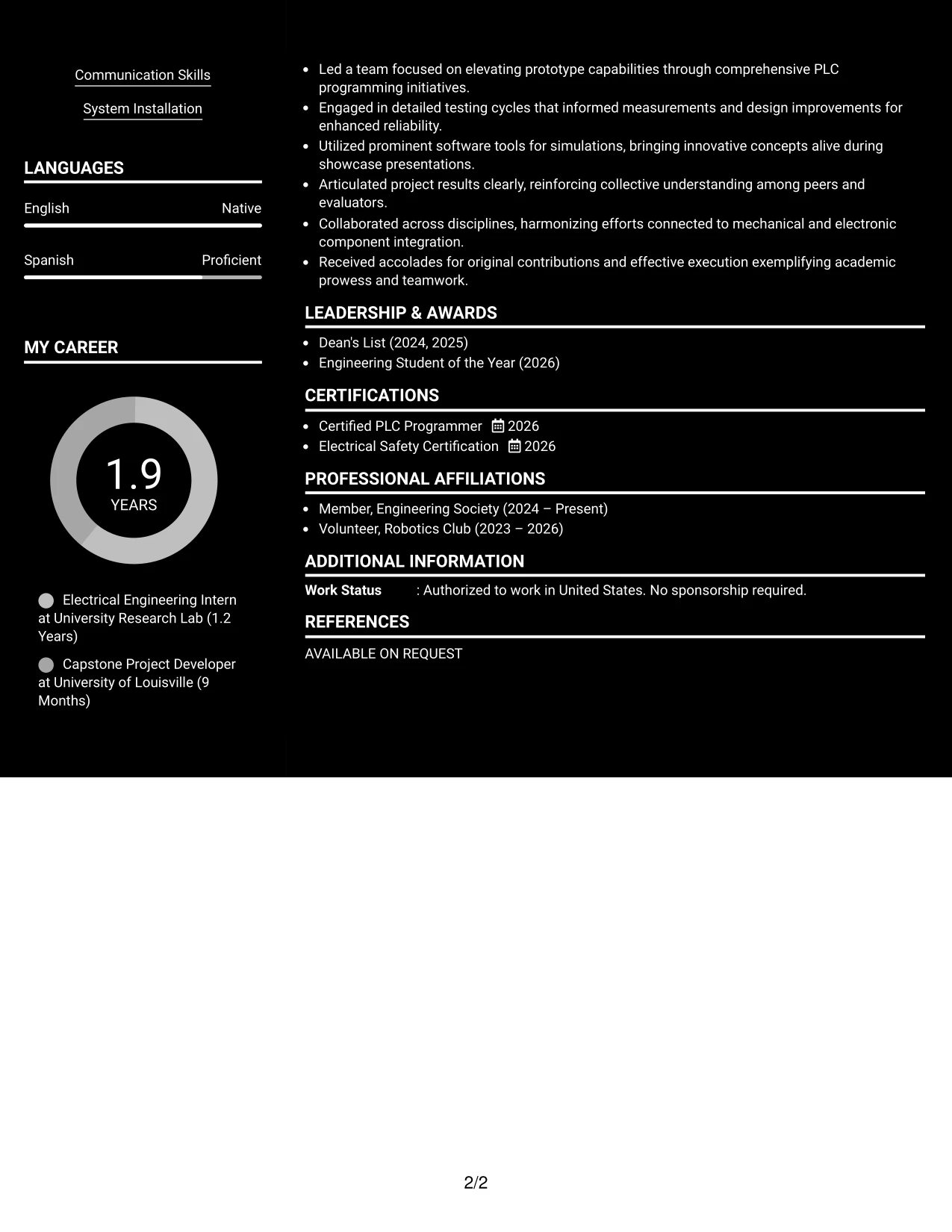 Resume Example Page 2