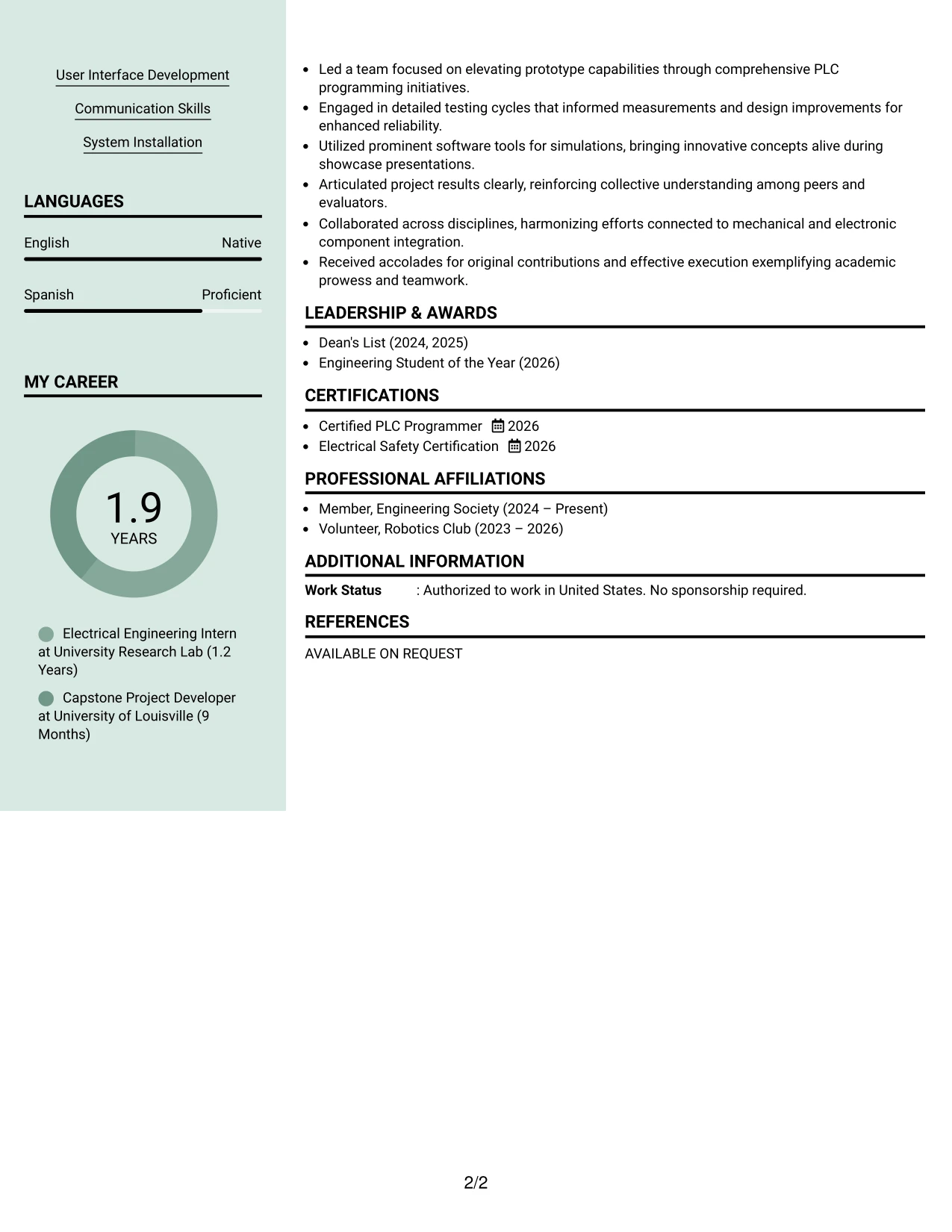 Resume Example Page 2