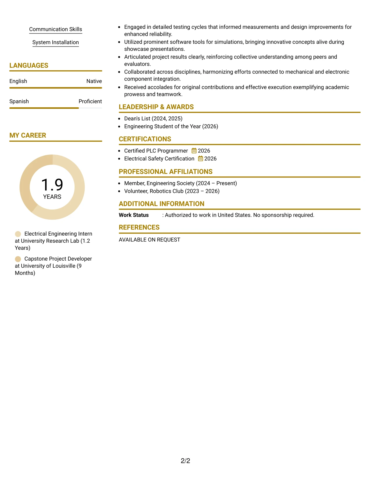 Resume Example Page 2