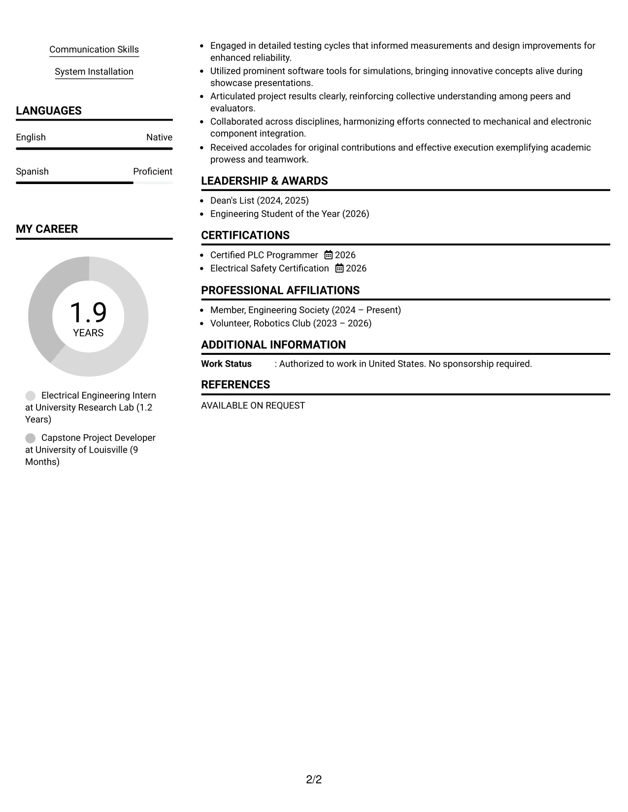 Resume Example Page 2