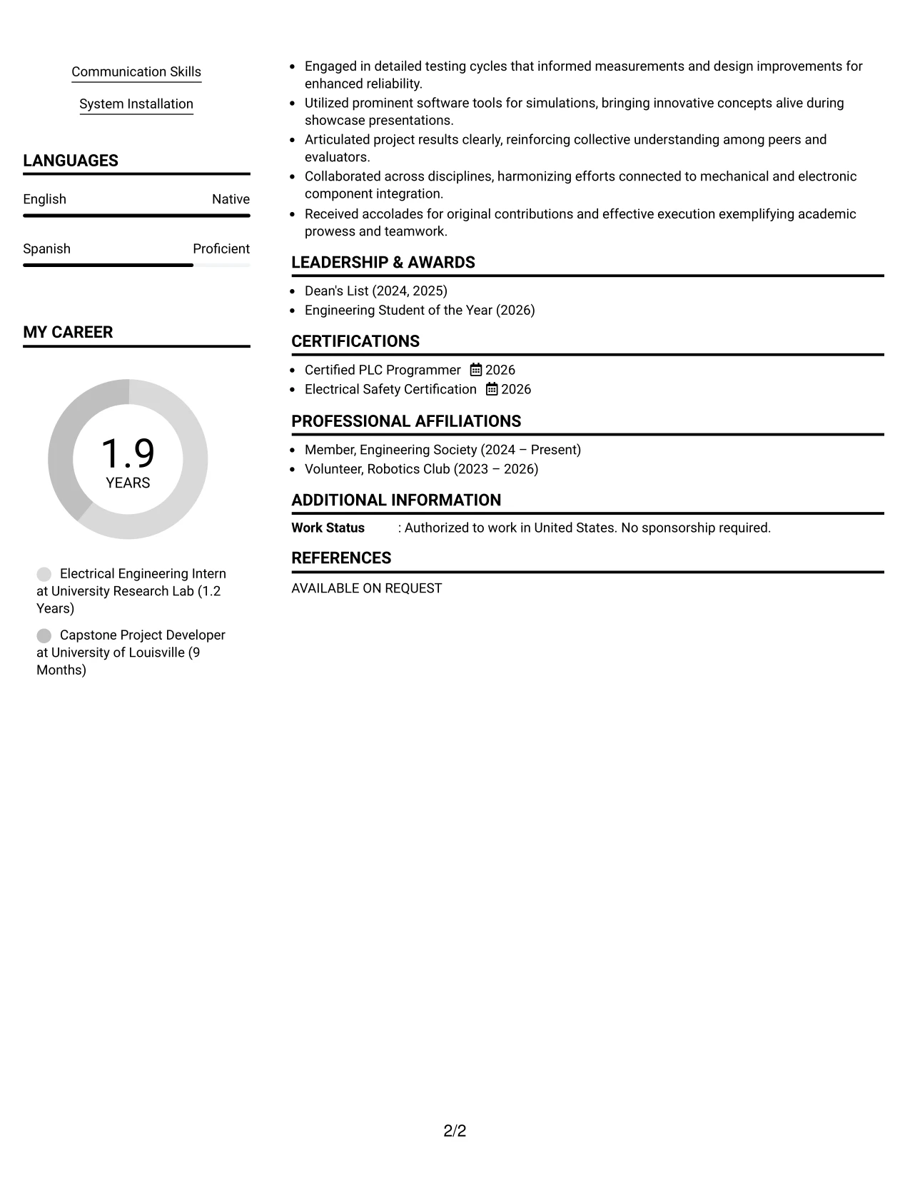 Resume Example Page 2