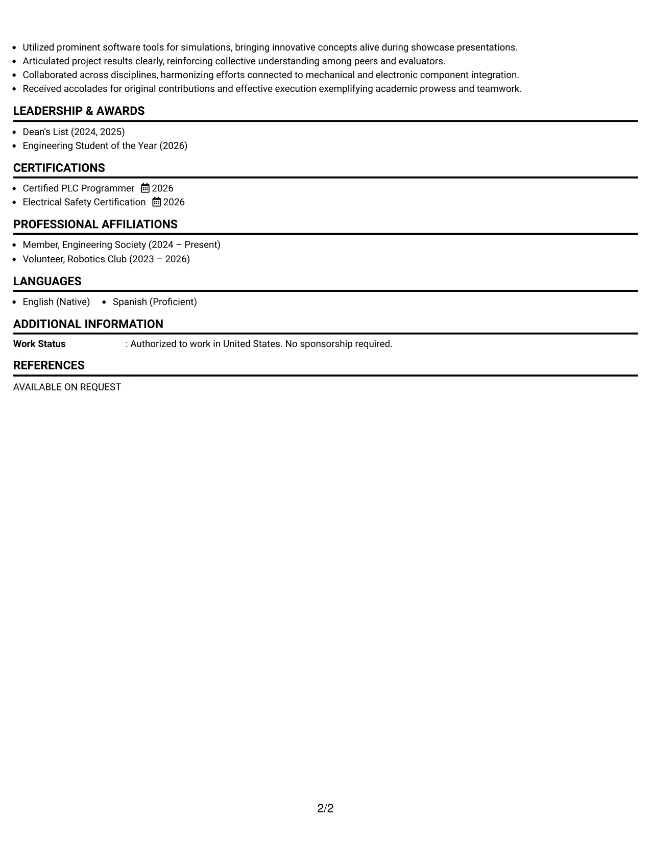 Resume Example Page 2