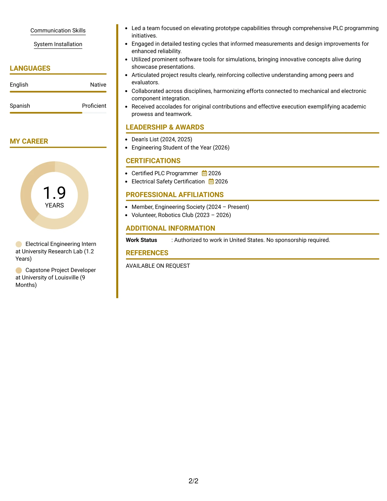Resume Example Page 2