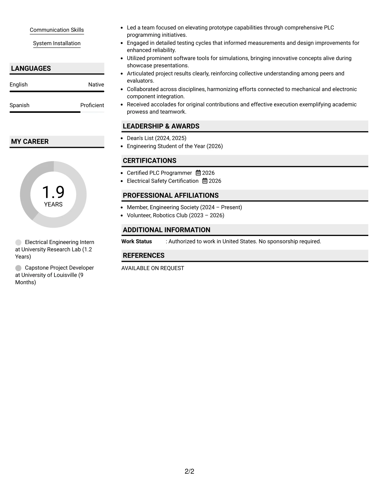 Resume Example Page 2