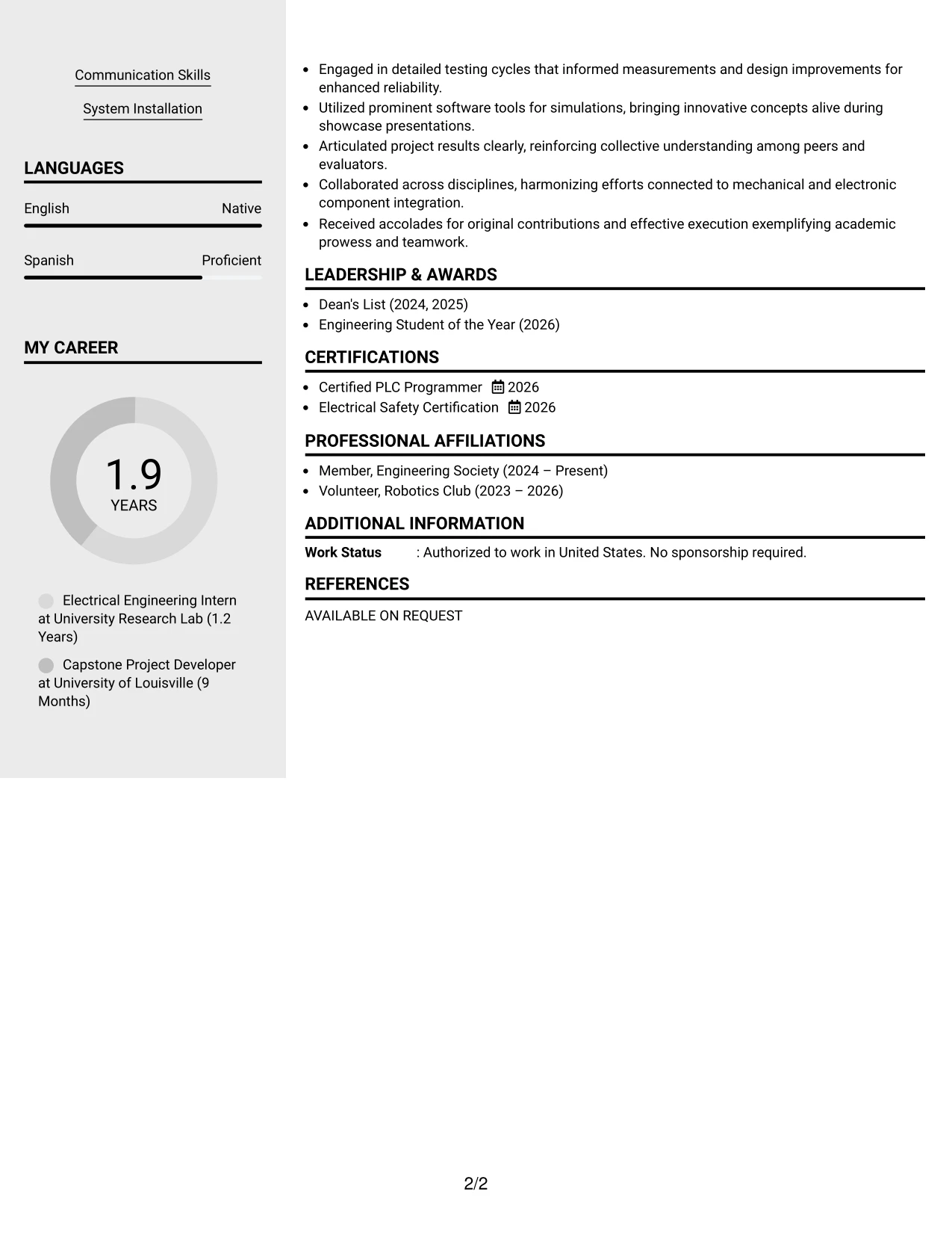 Resume Example Page 2