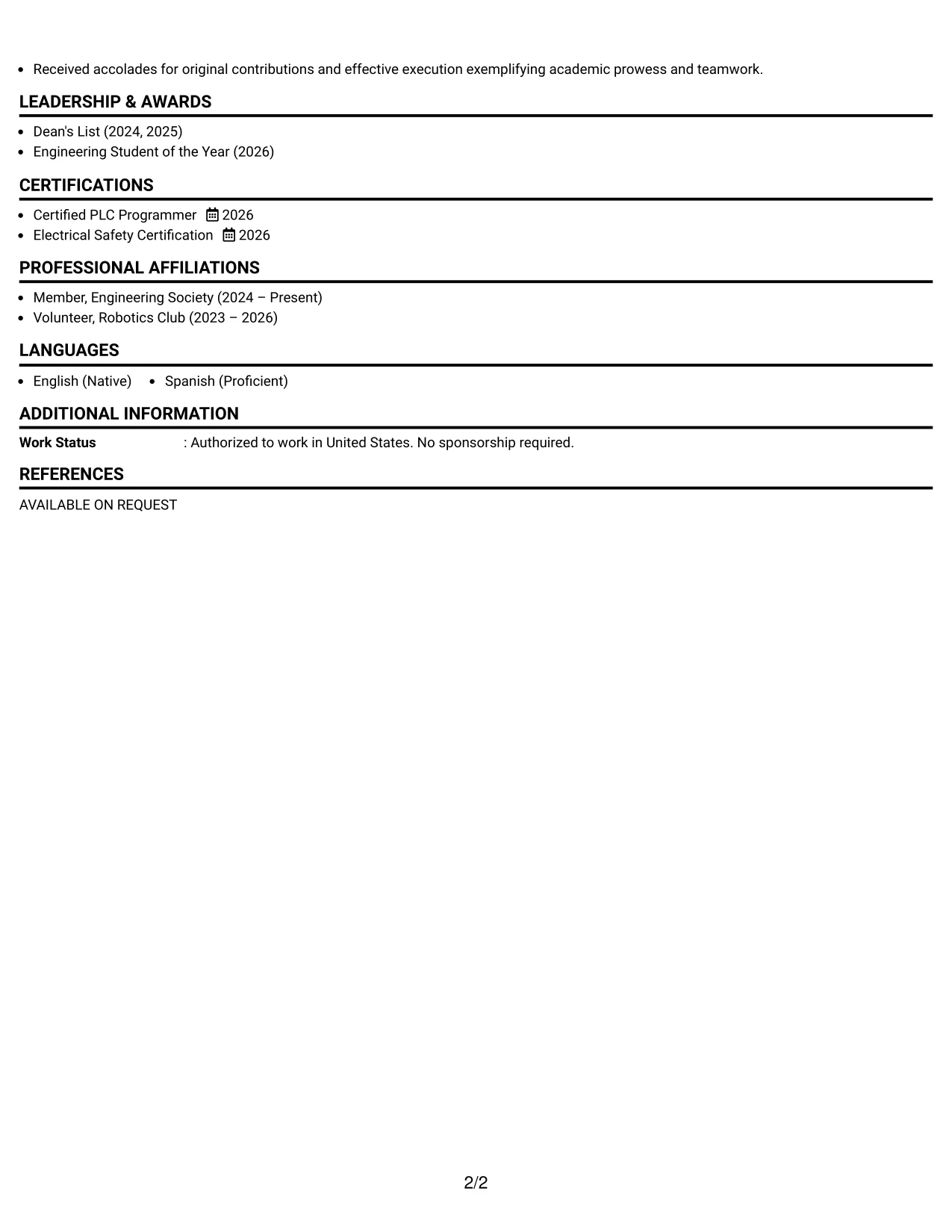Resume Example Page 2