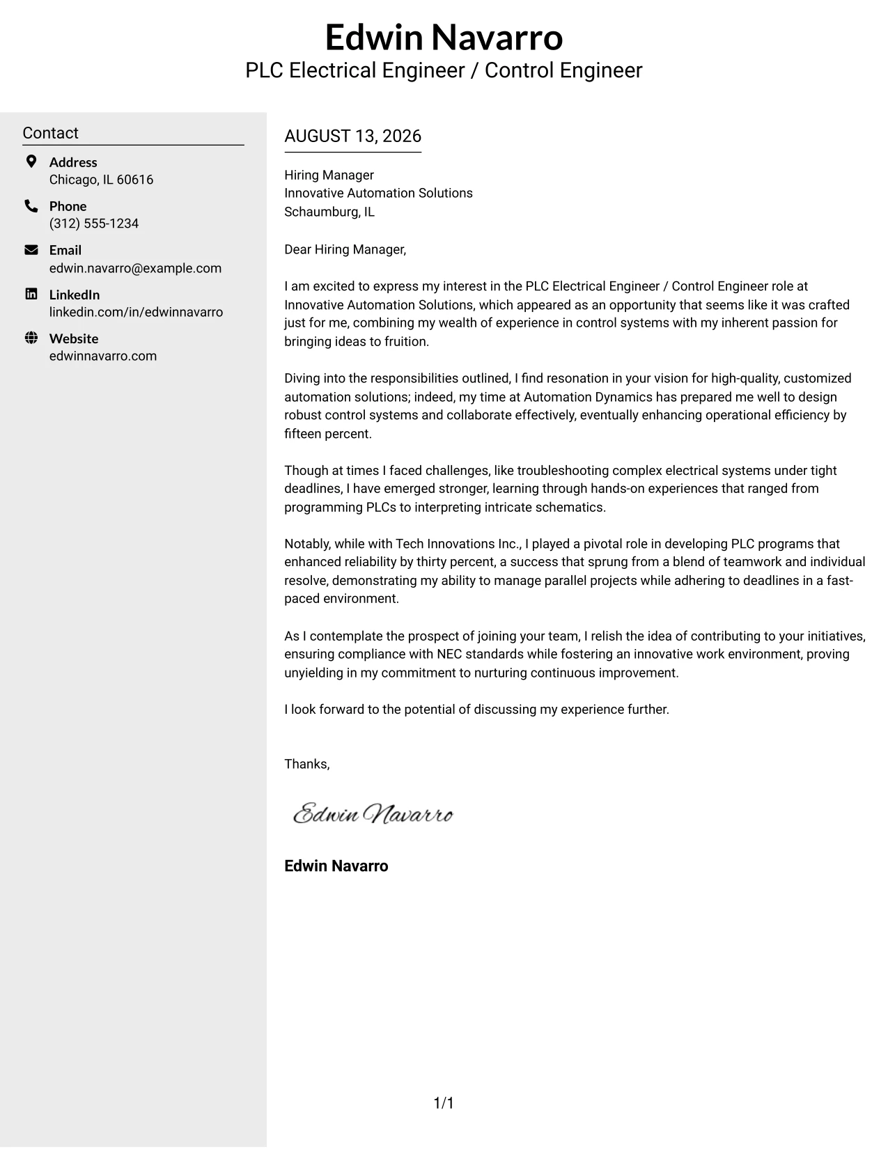Resume Example Page 1