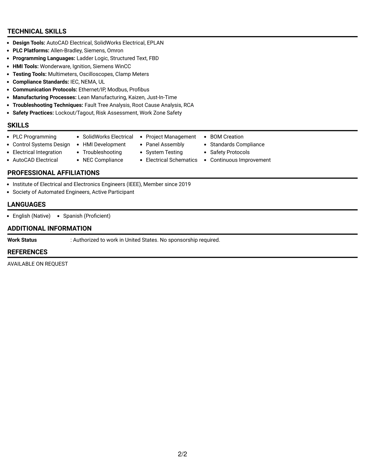 Resume Example Page 2