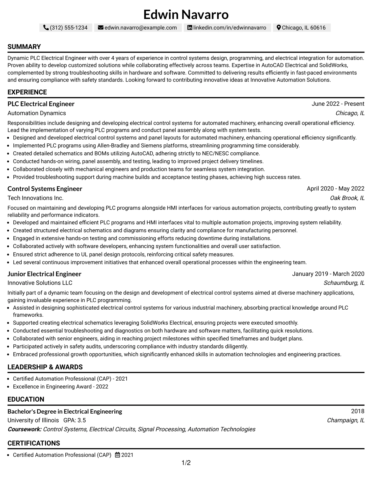 Resume Example Page 1