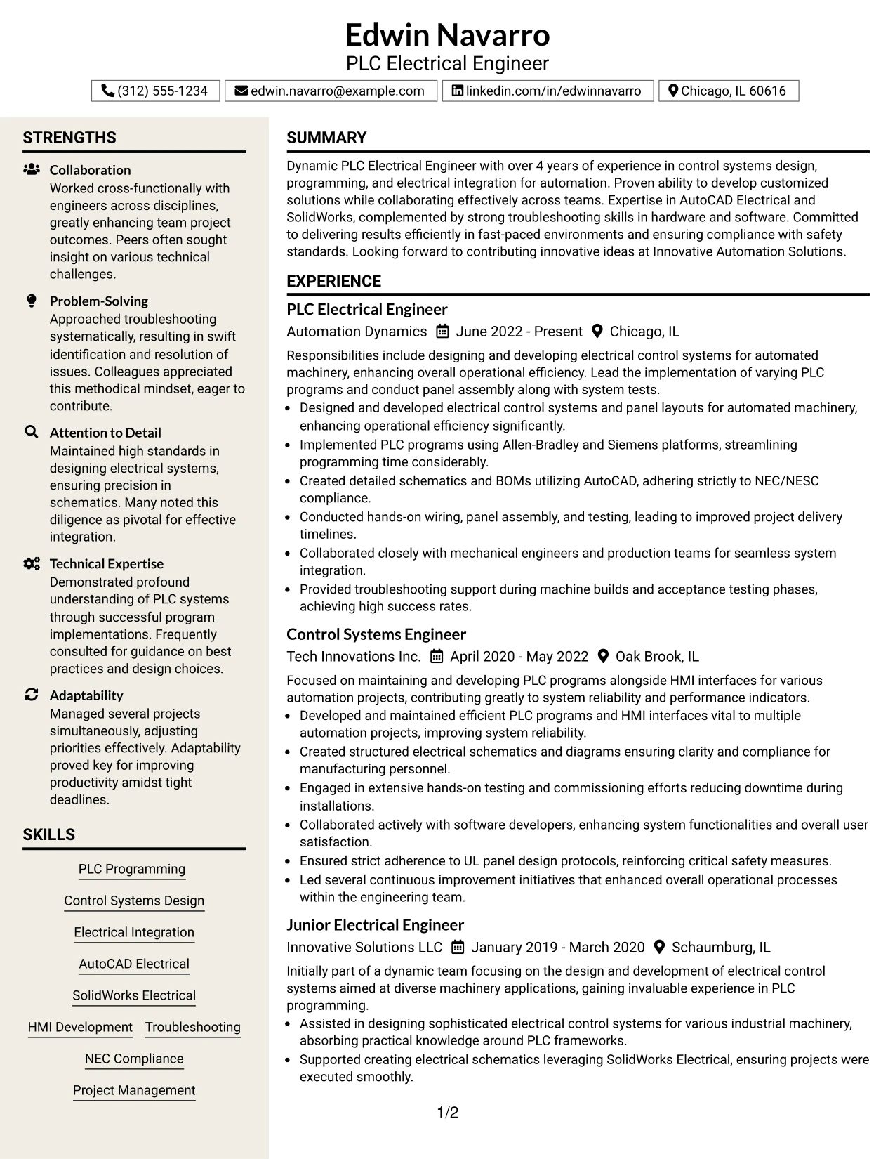 Resume Example Page 1