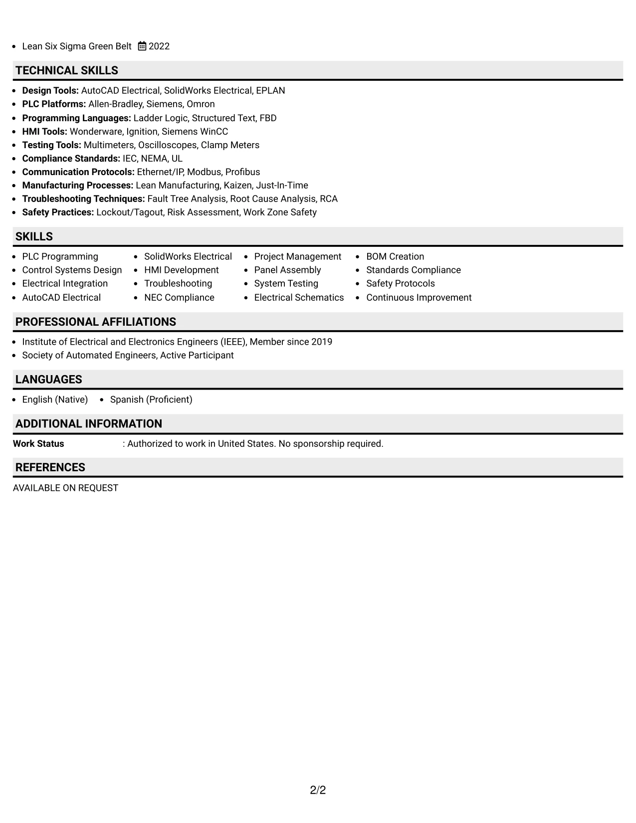 Resume Example Page 2