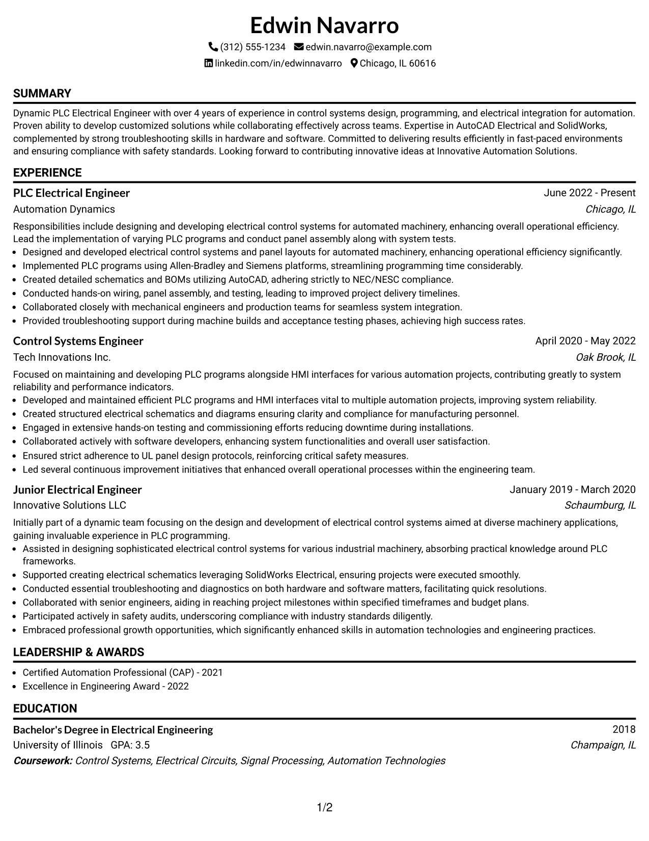 Resume Example Page 1